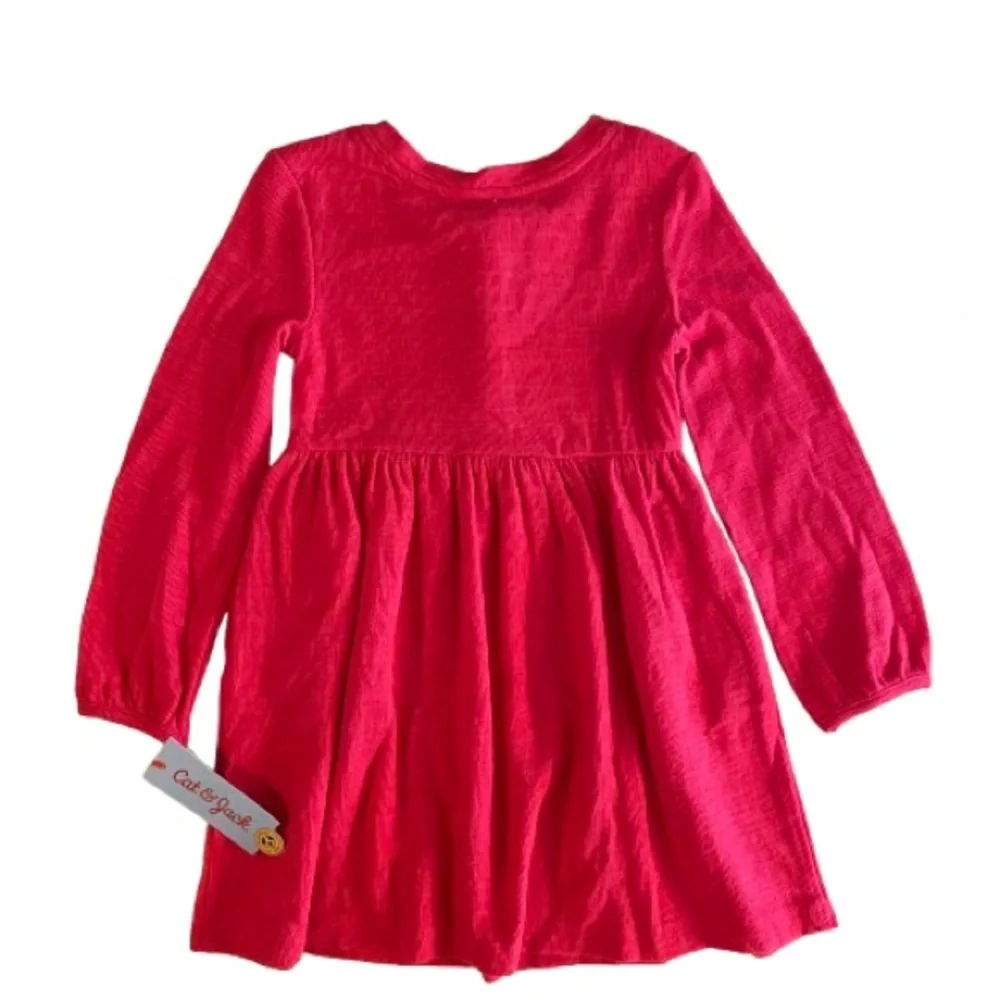 Cat & Jack Girl's Long Sleeve Dress Size 4T Bright Pink Casual Everday Play NWT